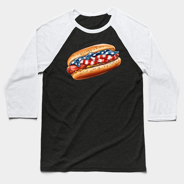 4th of July Hot Dog Baseball T-Shirt by Chromatic Fusion Studio